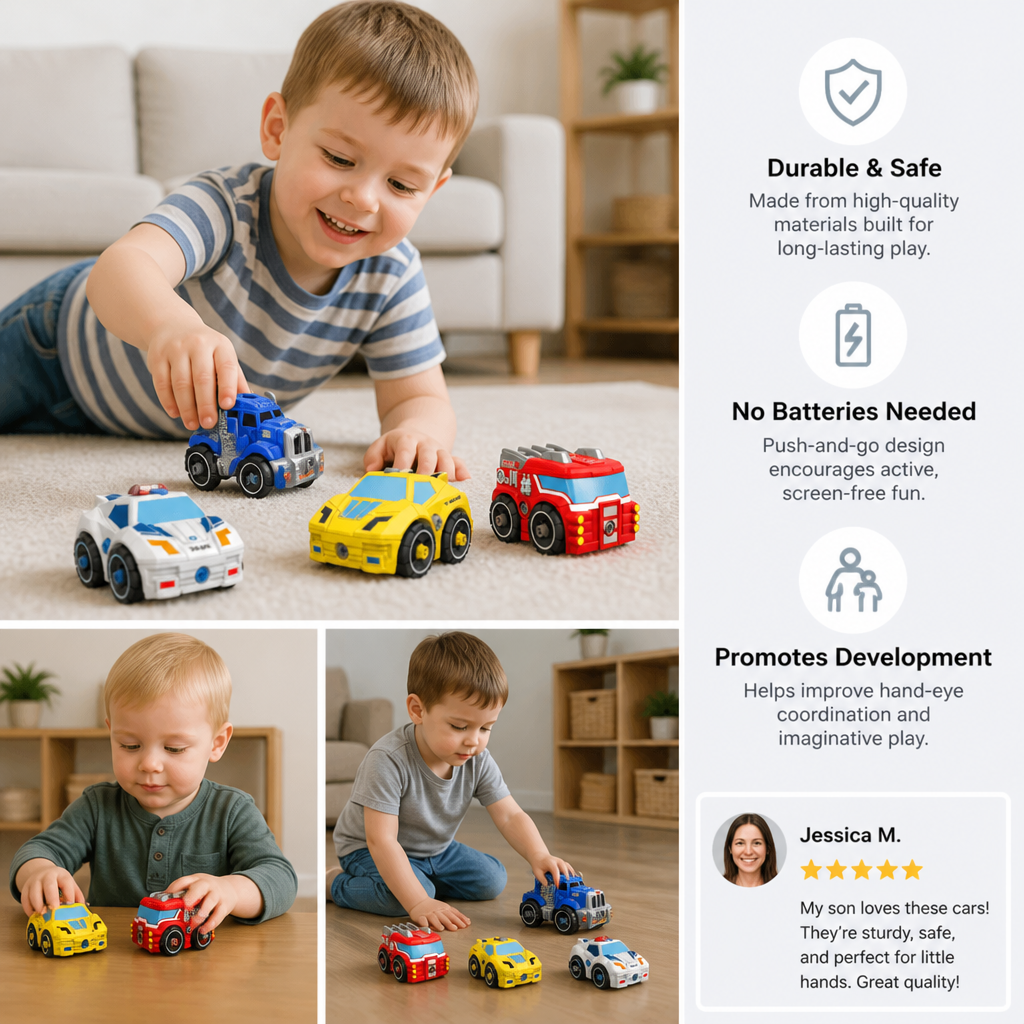 4-Piece DIY Take-Apart City Vehicle Set with Toy Drill