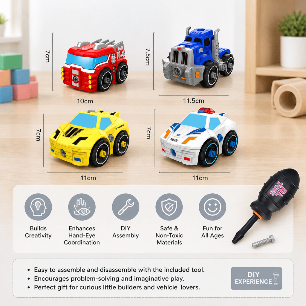 4-Piece DIY Take-Apart City Vehicle Set with Toy Drill