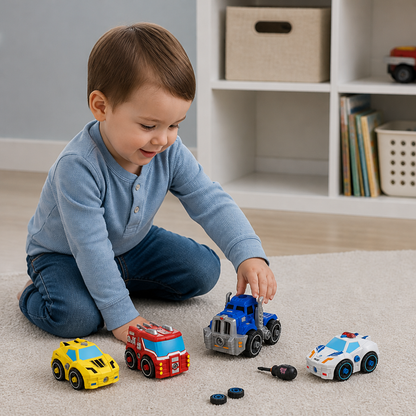 4-Piece DIY Take-Apart City Vehicle Set with Toy Drill