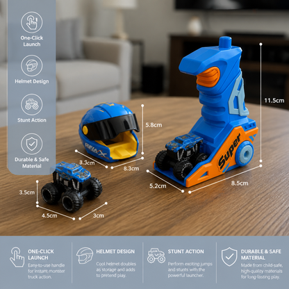 One-Click Monster Truck Launcher with Helmet & Handle Design