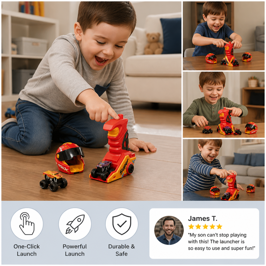 One-Click Monster Truck Launcher with Helmet & Handle Design