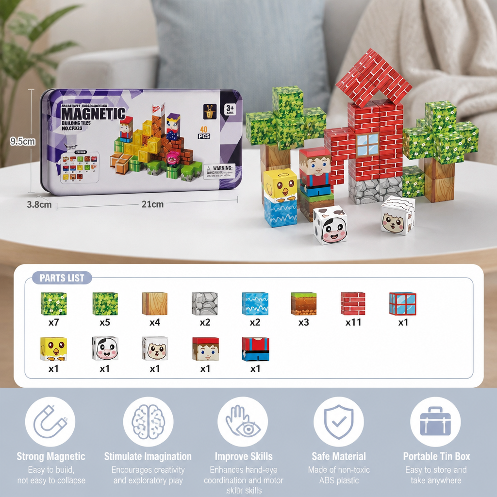 40-Piece Magnetic Building Blocks Set for Kids – Perfect for On-the-Go Fun