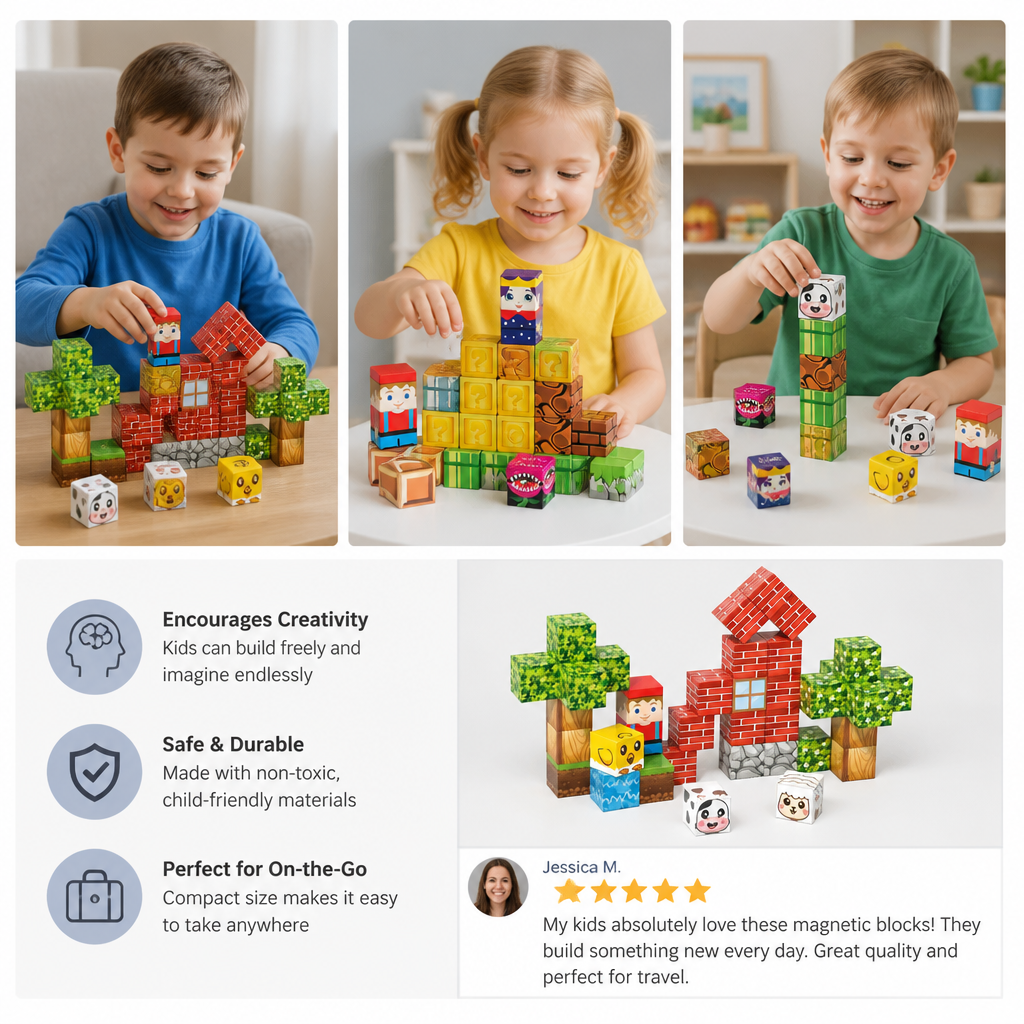 40-Piece Magnetic Building Blocks Set for Kids – Perfect for On-the-Go Fun
