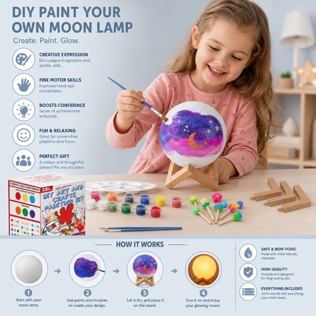 DIY Paint Your Own Moon Lamp Kit for Kids – Creative Space Night Light