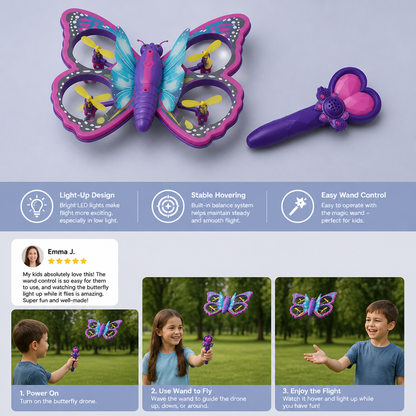 Magic Light-Up Butterfly Quadcopter Toy with Wand Control