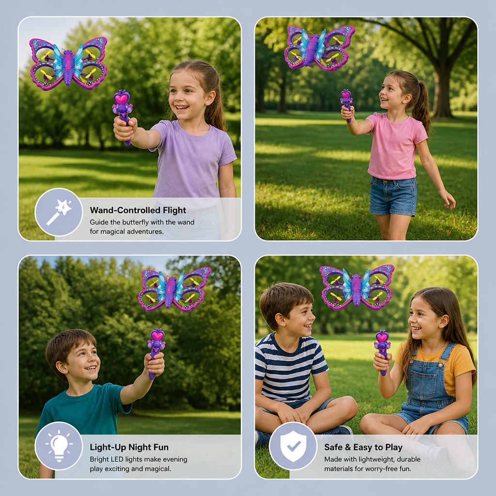 Magic Light-Up Butterfly Quadcopter Toy with Wand Control