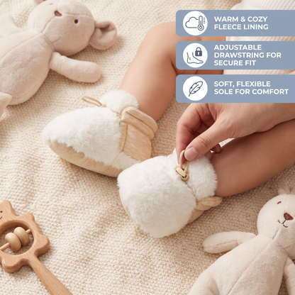 Warm & Cozy Fleece-Lined Cotton Baby Booties with Soft Soles