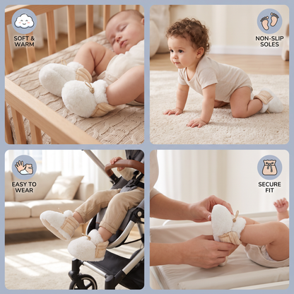 Warm & Cozy Fleece-Lined Cotton Baby Booties with Soft Soles