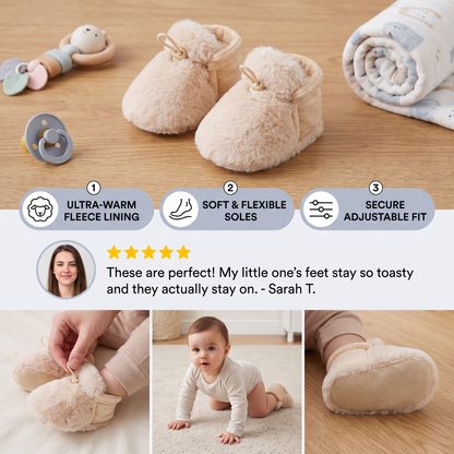 Warm & Cozy Fleece-Lined Cotton Baby Booties with Soft Soles