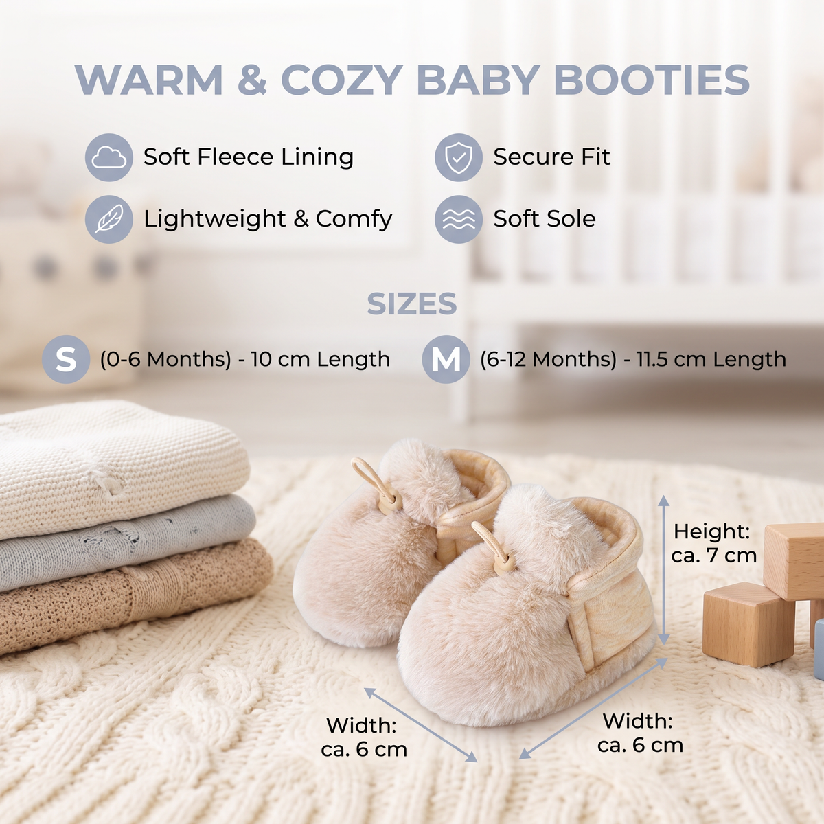 Warm & Cozy Fleece-Lined Cotton Baby Booties with Soft Soles