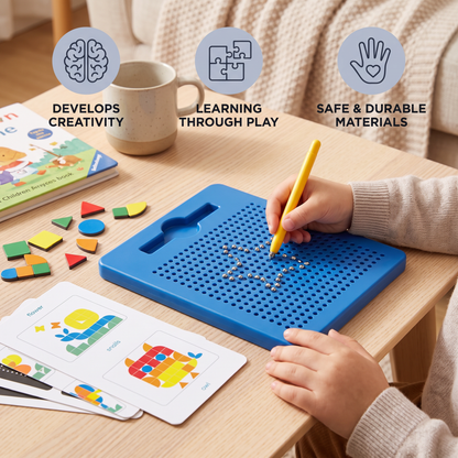 2-in-1 Magnetic Writing & Drawing Board with Snap-On Shape Tiles for Kids