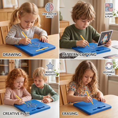 2-in-1 Magnetic Writing & Drawing Board with Snap-On Shape Tiles for Kids