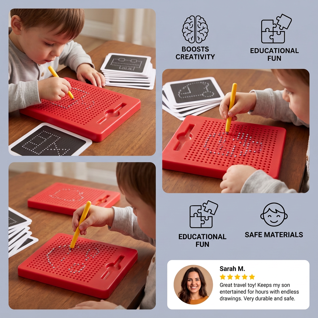 2-in-1 Magnetic Writing & Drawing Board with Snap-On Shape Tiles for Kids