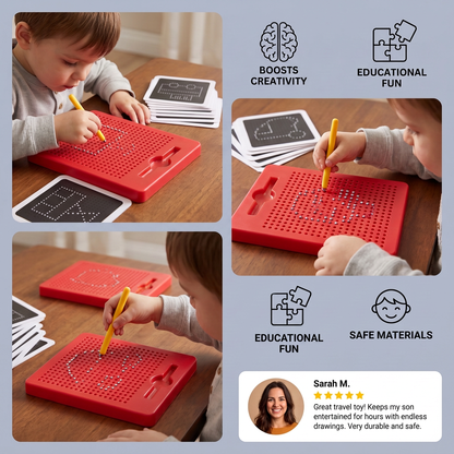2-in-1 Magnetic Writing & Drawing Board with Snap-On Shape Tiles for Kids