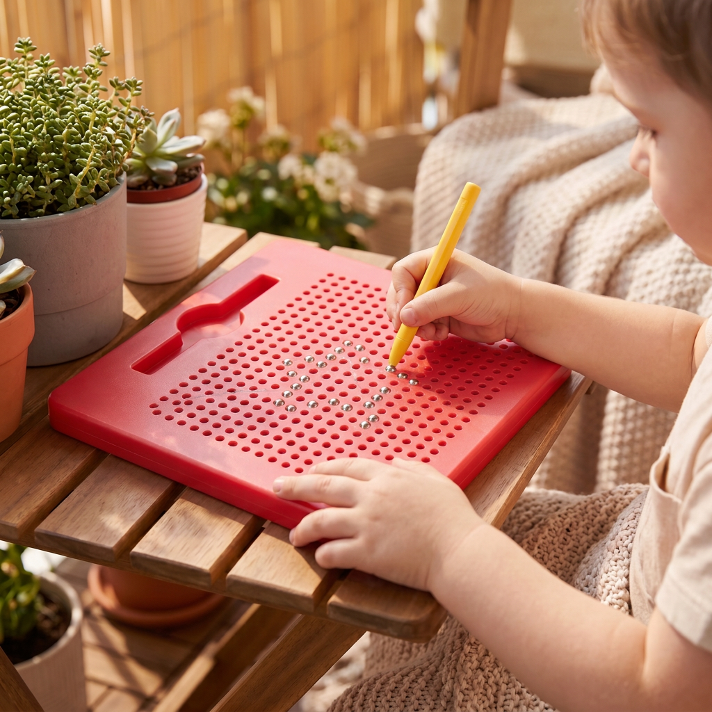 2-in-1 Magnetic Writing & Drawing Board with Snap-On Shape Tiles for Kids