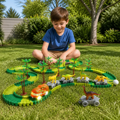Dinosaur Track Adventure – Flexible racetrack with light-up train