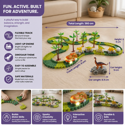 Dinosaur Track Adventure – Flexible racetrack with light-up train