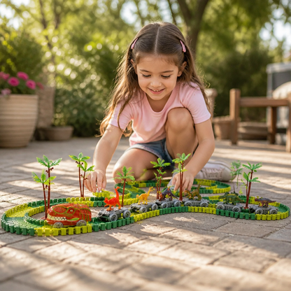 Dinosaur Track Adventure – Flexible racetrack with light-up train
