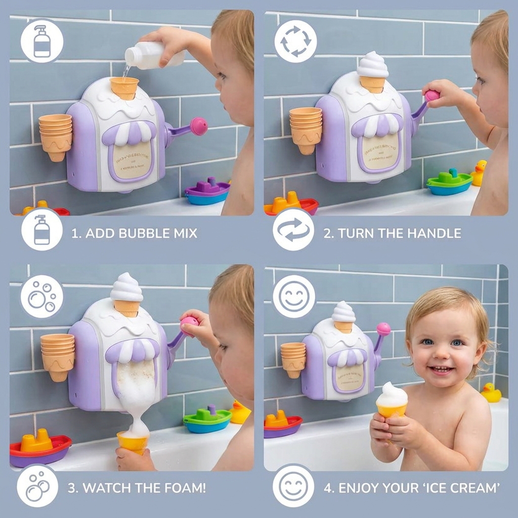 Ice Cream Machine Baby Bath Toy with Bubble Maker