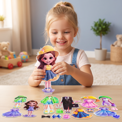 Magnetic Dress-Up Doll Set with Interchangeable Outfits