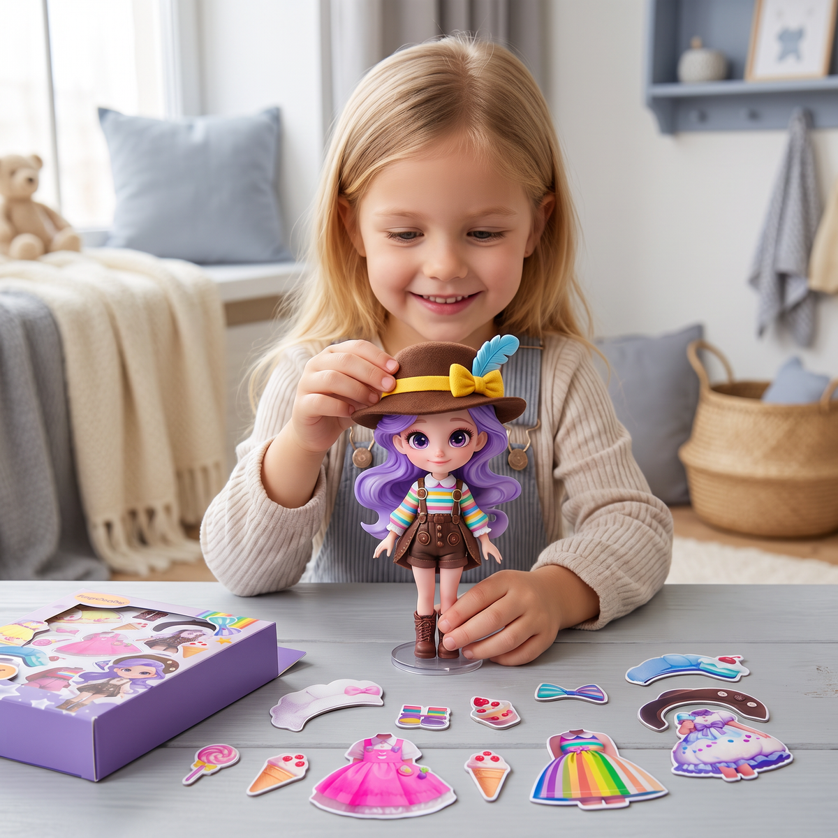 Magnetic Dress-Up Doll Set with Interchangeable Outfits