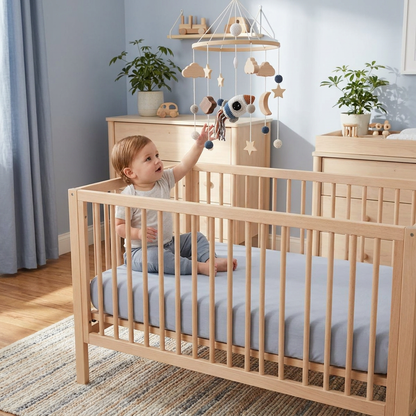 Handmade Wooden Baby Crib Mobile with Crochet Pendants – Soothing Bed Toy for Newborns