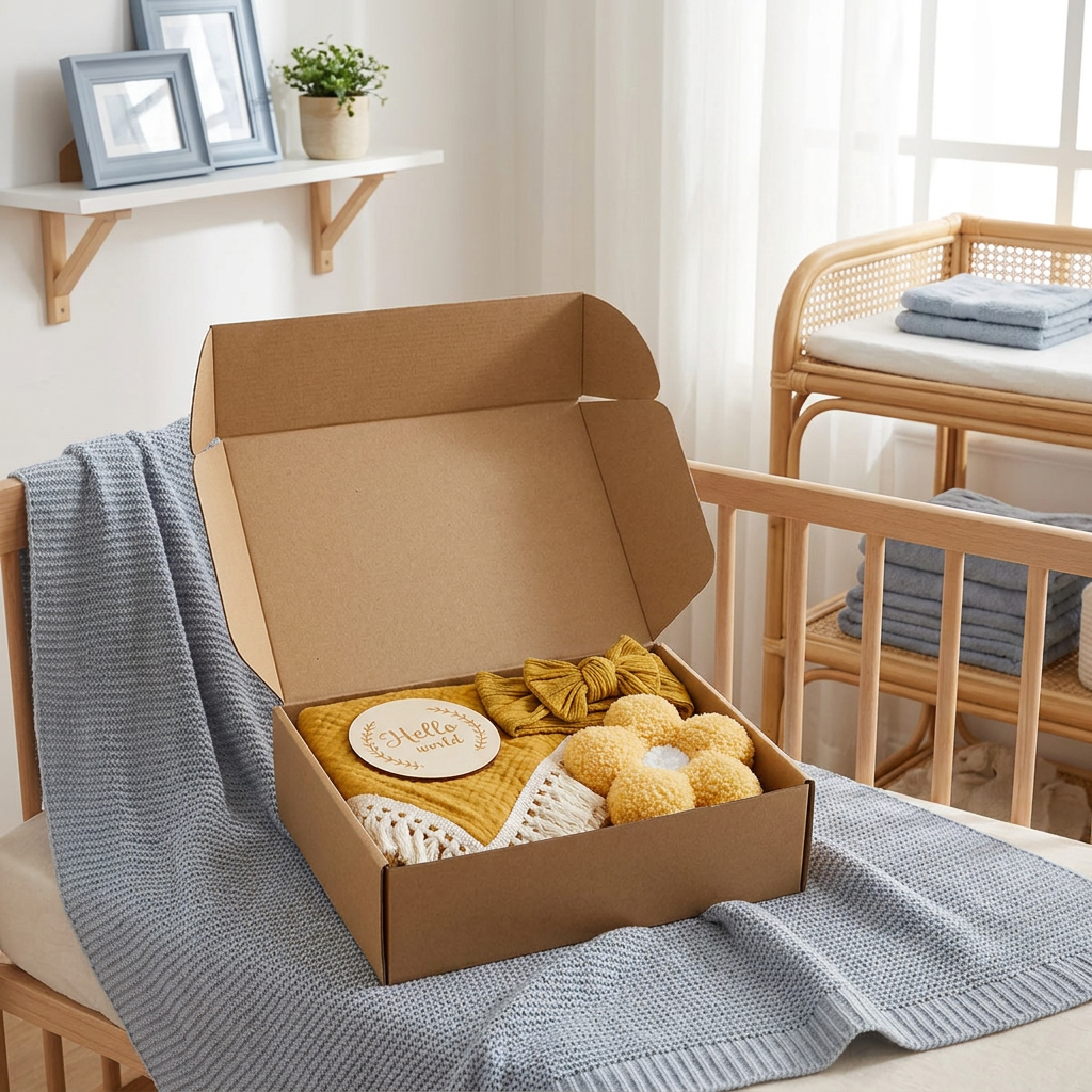 Baby Care Gift Box – Towel, Socks or Headband & Bath Brush for Newborns
