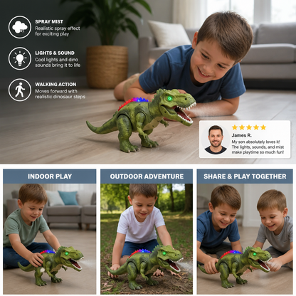 Remote Control Walking T-Rex – RC Dinosaur with Spray Mist, Lights & Sound