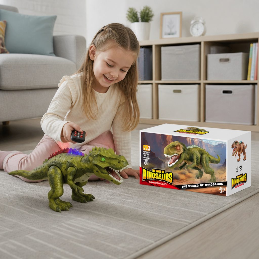 Remote Control Walking T-Rex – RC Dinosaur with Spray Mist, Lights & Sound