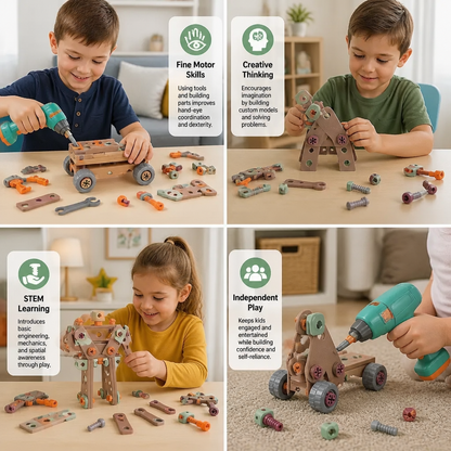 144-Piece Kids Tool Set with Drill & Toolbox – STEM Montessori Construction Kit