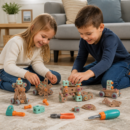 144-Piece Kids Tool Set with Drill & Toolbox – STEM Montessori Construction Kit