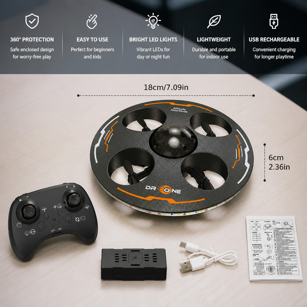 Remote Control LED Flying Saucer Drone