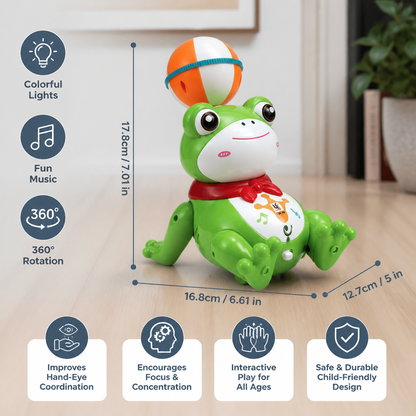 Interactive Ball-Balancing Frog Toy with Lights, Music & 360° Rotation