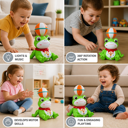 Interactive Ball-Balancing Frog Toy with Lights, Music & 360° Rotation