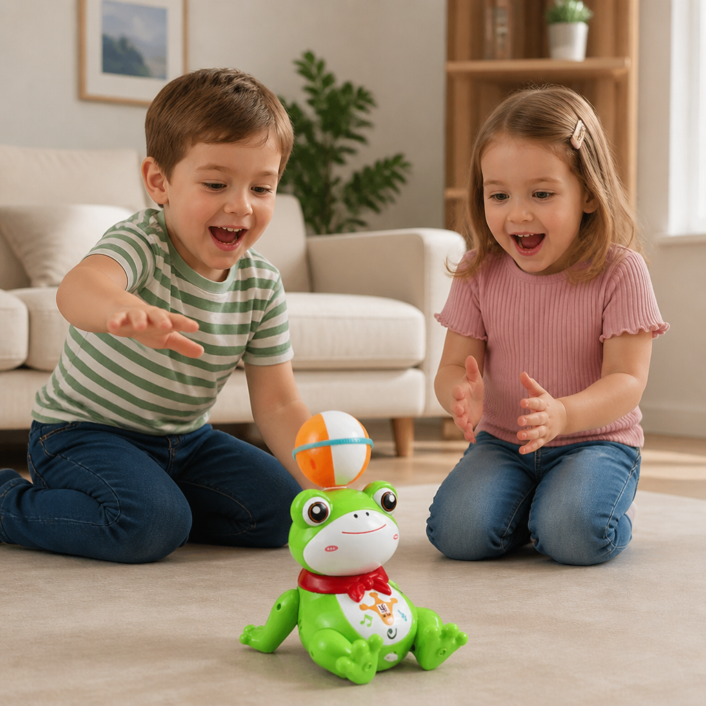 Interactive Ball-Balancing Frog Toy with Lights, Music & 360° Rotation