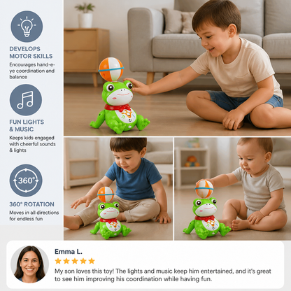 Interactive Ball-Balancing Frog Toy with Lights, Music & 360° Rotation