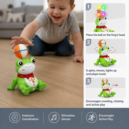 Interactive Ball-Balancing Frog Toy with Lights, Music & 360° Rotation