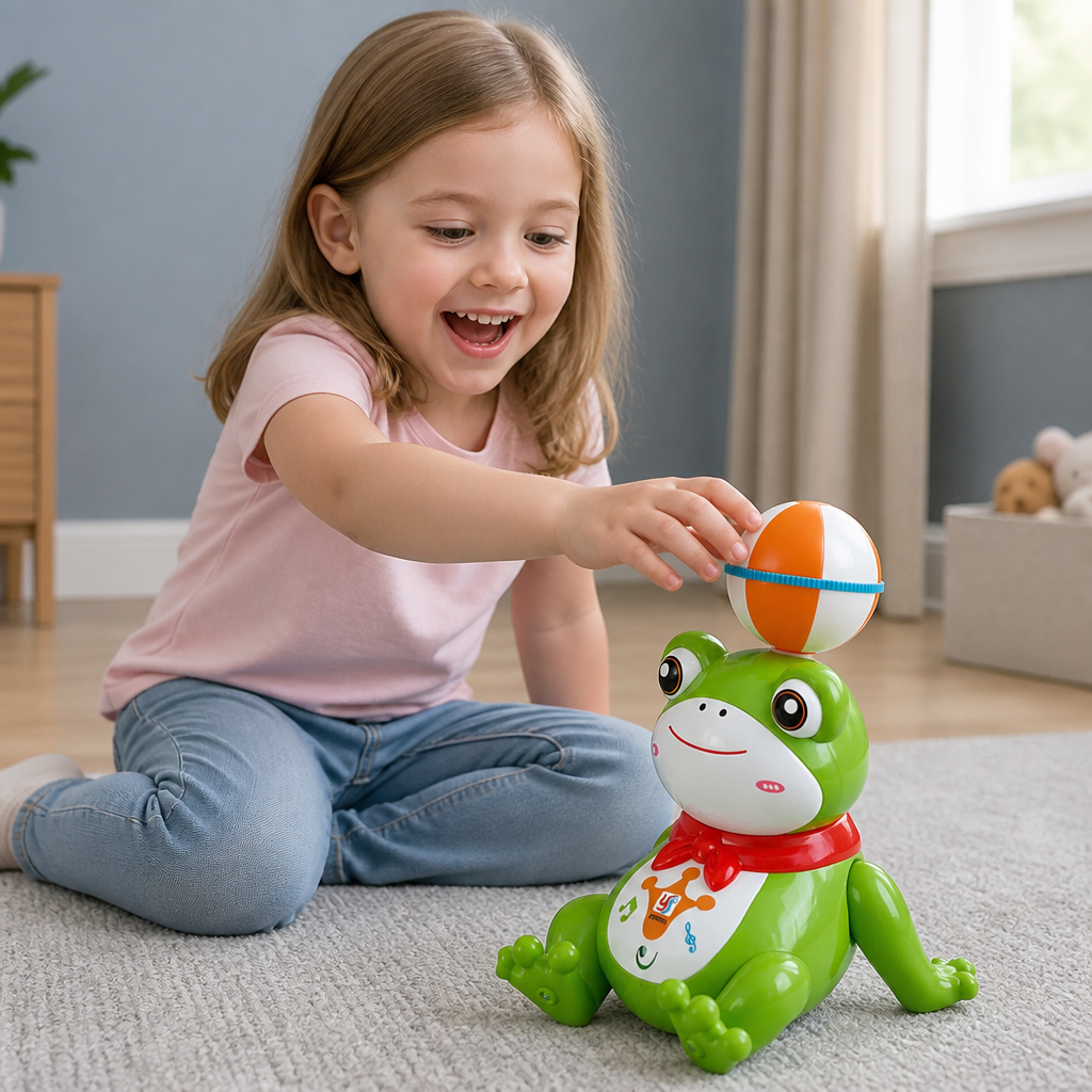Interactive Ball-Balancing Frog Toy with Lights, Music & 360° Rotation