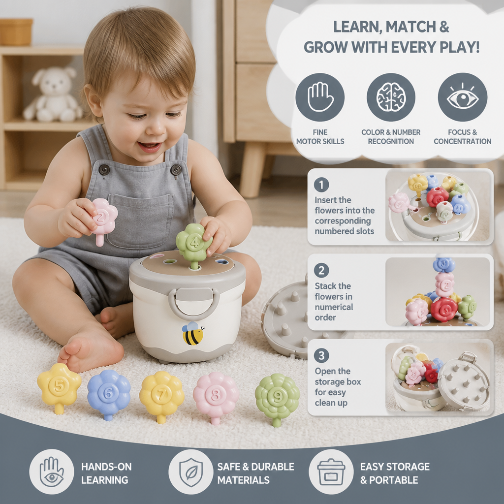 Montessori Flower Pot Color & Number Matching Learning Game