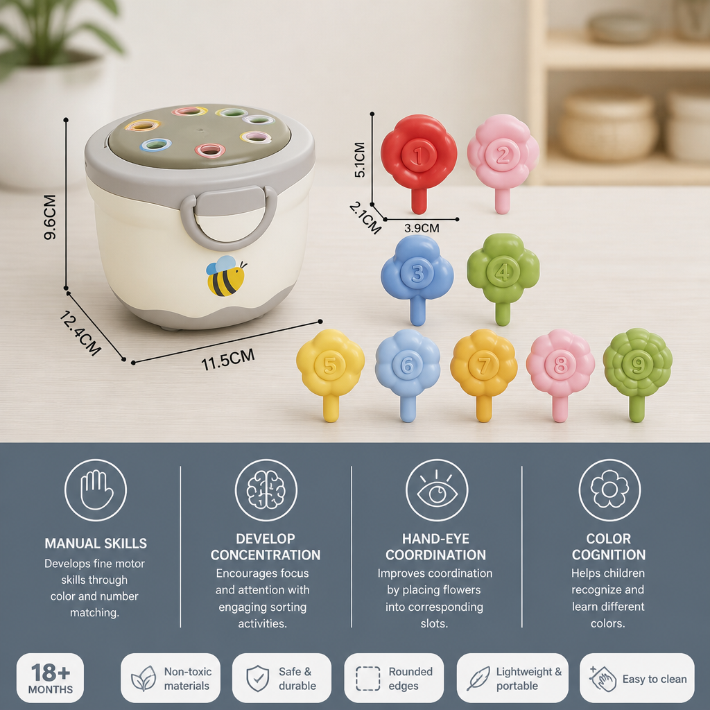 Montessori Flower Pot Color & Number Matching Learning Game