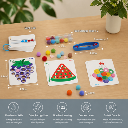 Montessori Pom-Pom Color & Numbers Learning Game for Fine Motor Skills