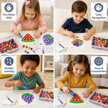 Montessori Pom-Pom Color & Numbers Learning Game for Fine Motor Skills