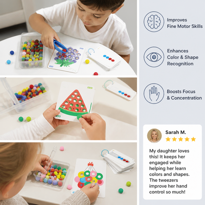 Montessori Pom-Pom Color & Numbers Learning Game for Fine Motor Skills