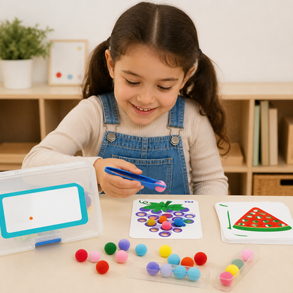 Montessori Pom-Pom Color & Numbers Learning Game for Fine Motor Skills