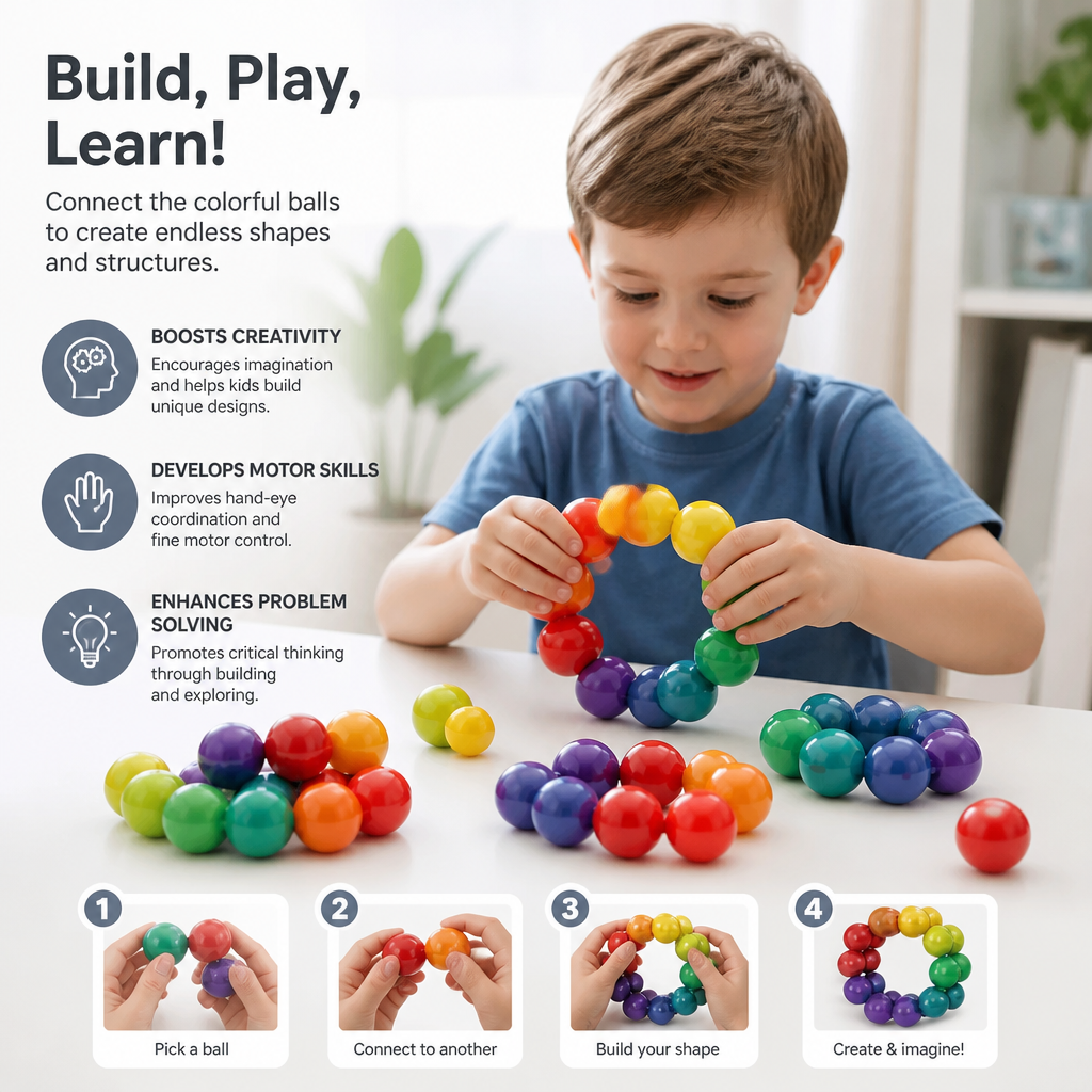 Colorful 3D Ball Building Set – Creative Construction & Fine Motor Skills Learning Toy for Kids