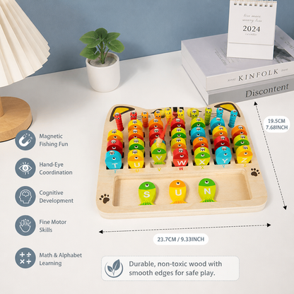 Wooden Magnetic Fishing Game – Alphabet, Math & Fine Motor Skills Learning Toy for Kids