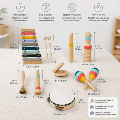 Wooden Musical Instrument Set – Montessori Percussion & Rhythm Learning Toys for Kids