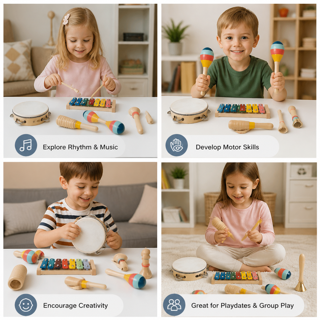 Wooden Musical Instrument Set – Montessori Percussion & Rhythm Learning Toys for Kids