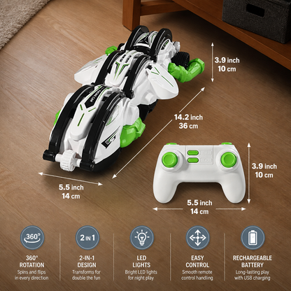 2-in-1 Remote Control Transforming Stunt Car with 360° Rotation & LED Lights