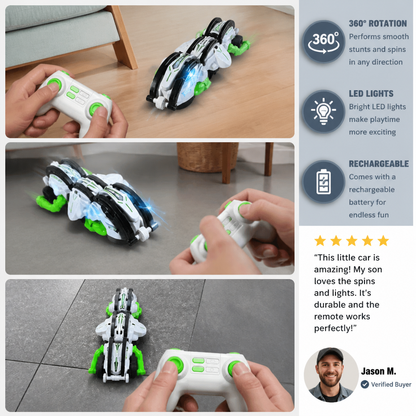 2-in-1 Remote Control Transforming Stunt Car with 360° Rotation & LED Lights